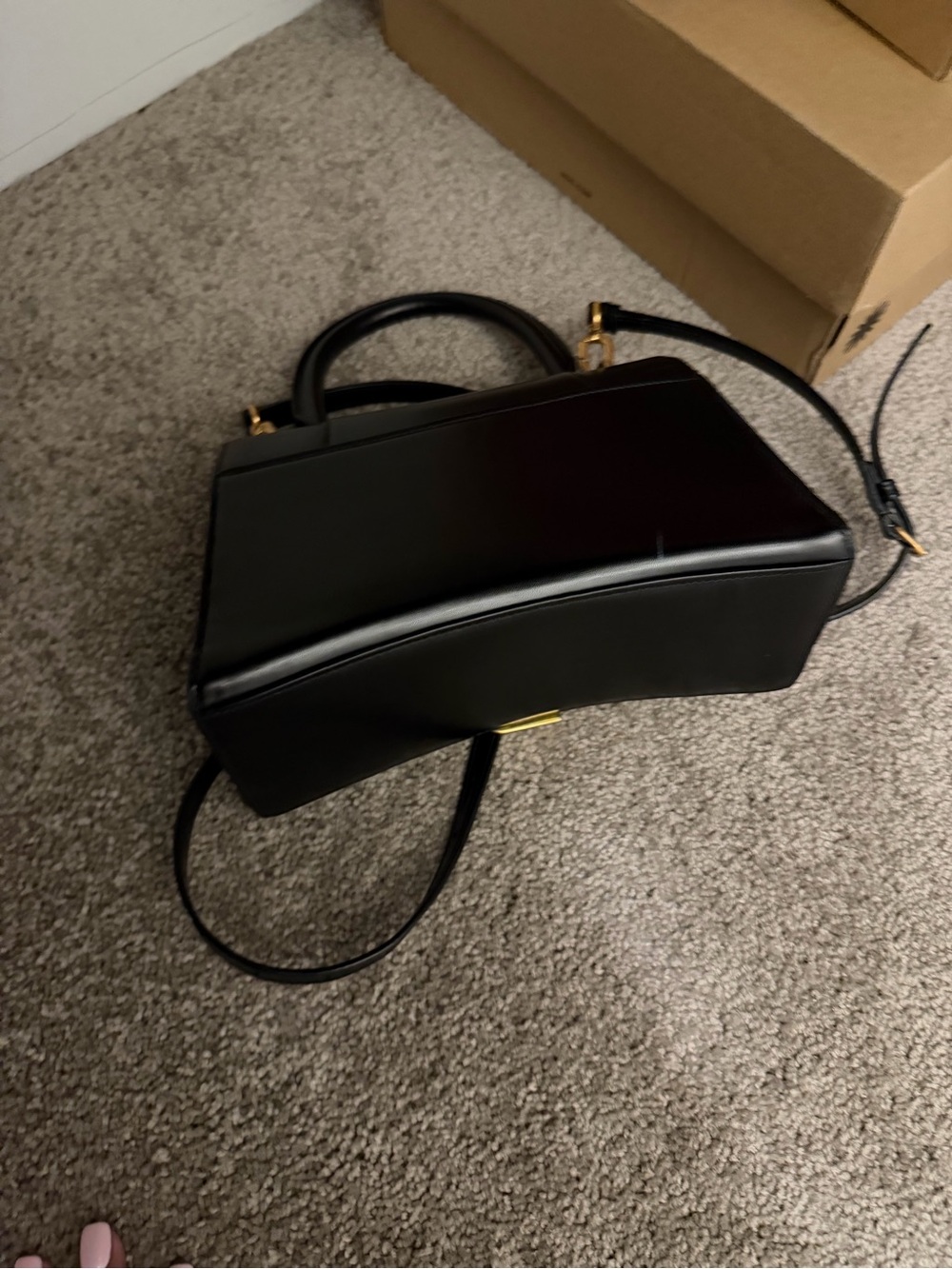 Balenciaga Black Hourglass Top-Handle Satchel with Gold 'B' Logo - Picture 3 of 8